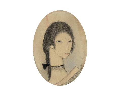MARIE LAURENCIN (1883-1956)Portrait de jeune femme de trois quarts vers la droite signed with the artist's initial 'M' (centr