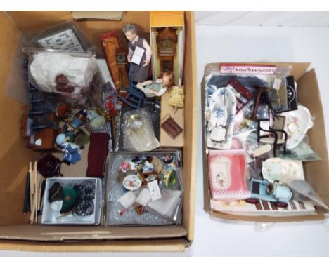 Dolls house furniture - Two boxes containing  a large  quantity of good quality dolls house furniture and accessories to incl
