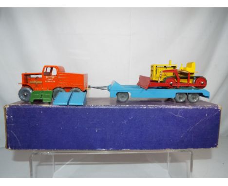 Matchbox - Early Moko Lesney large scale British Road Services prime mover with low loader and bulldozer missing one engine c