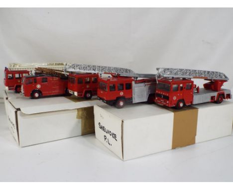 Phoenix World - five white metal kit built fire engine comprising three Shelvokes and two Dennis fire tenders, condition e to