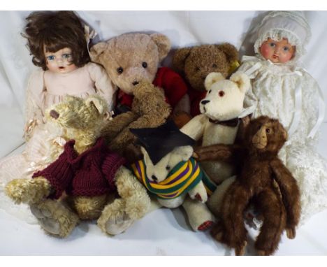A selection of nine dolls and bears by Anica, Sunkid, The Original Wheat Bag Co. and similar, also included in the lot is a c
