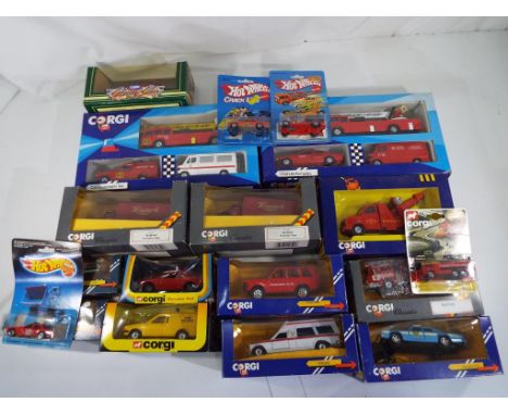 Corgi and Hot Wheels - Fourteen 1:36 scale Corgi vehicles in original boxes, along with three rare Hot Wheels in blister pack