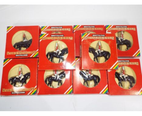 Britains - ten hand-painted figures of mounted lifeguards and horse guards in original boxes, figures m, boxes vg with some i