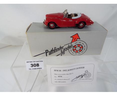 Pathfinder Models - a handbuilt 1:43 scale diecast model 1952 Jowett Jupiter convertible # PFM18 finished in red with beige i