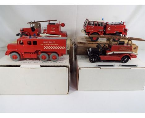 Dinky, Corgi and others - Four fire engines, comprising two white metal built kits and two converted from a Dinky and Corgi m