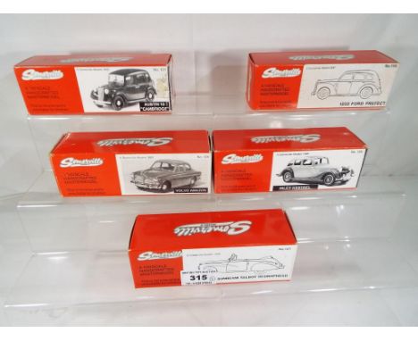 Somerville Models - five 1:43 scale hand-built diecast models comprising Volvo Amazon # 124, Riley Kestrel # 129, Austin 10 C