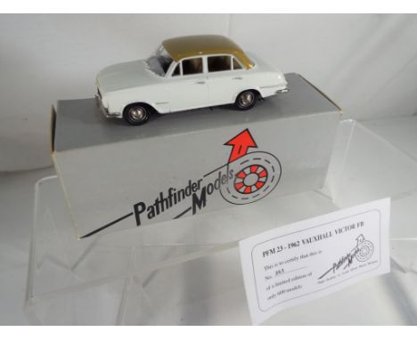 Pathfinder Models - a handbuilt 1:43 scale diecast model 1962 Vauxhall Victor FB # PFM23 finished in white with green roof, g