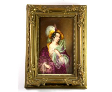 A 19th century gilt framed portrait miniature on porcelain, 14 x 19cm.