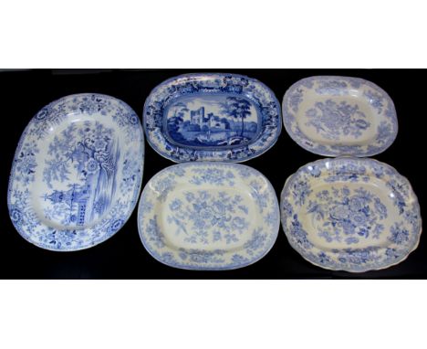 Five Victorian ceramic meat plates, W. 46cm.