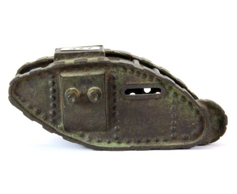 A First World War cast iron tank collection box, 21 x 9cm.