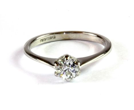 An 18ct white gold solitaire ring set with an old cut diamond, (approx. 0.50ct, clarity SI1, colour E-F), (K.5).