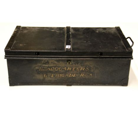 An early 20th century military metal trunk for the First Brigade Royal Canadian artillery, 60 x 35 x 20cm.