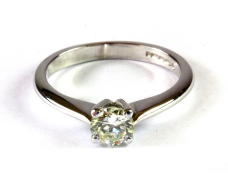 An 18ct white gold solitaire ring set with an 0.50ct brilliant cut diamond, VVS clarity, (K.5).