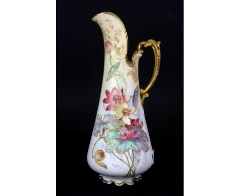 A lovely Royal Worcester hand painted and gilt jug signed Hart, H. 28cm.