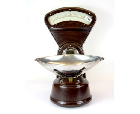 A rare brown bakelite shop scale by Asco, H. 45cm.