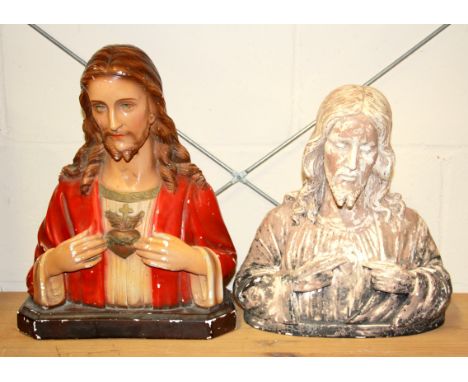 Two vintage plaster busts of Jesus, largest H. 38cm.