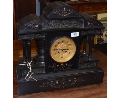 A Victorian black slate striking mantel clock, retailed by Collingwood &amp; Sons, Paris