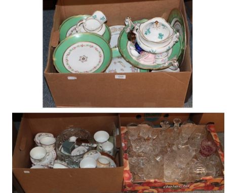 A group of various ceramics and glass including a 19th century part dessert service, tea wares, drinking glasses, etc (three 