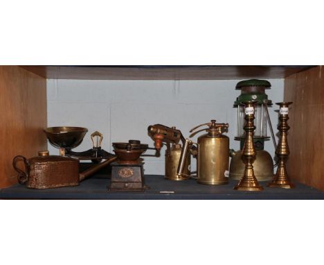 Lantern, scales, blow torches, Kenrick &amp; Sons coffee grinder 