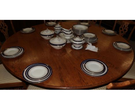 A Copeland Spode dinner service for 12 settings (59 piece) blue with gold pattern, comprising 12 soup dishes, 12 dinner plate