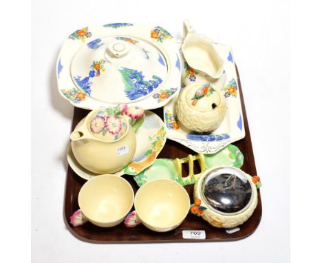 A group of Clarice Cliff and Alfred Meakin Art Deco tea and dinner wares 