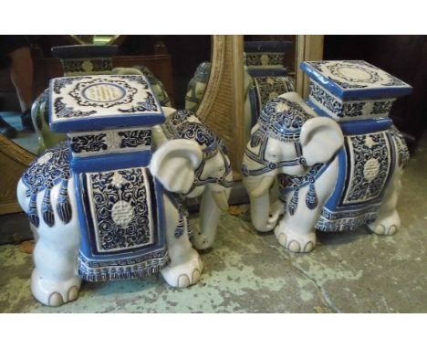 ELEPHANT SEATS, a pair, ceramic, 76cm L x 44cm H. (2)