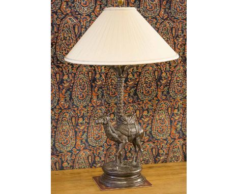 TABLE LAMP, stylized camel and palm tree sculptural base, with shade, 83cm H. 