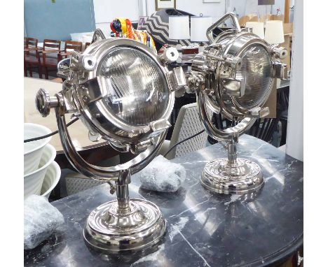 TABLE LIGHTS, a pair, 1920s search light inspired style, 45cm H. (2)