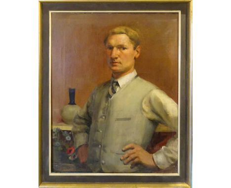 MICHAEL VINCENT FRACIS (British 1922-2009) 'Self portrait at Rosetti Studios', early 1950's, oil on canvas, 90cm x 70cm, fram