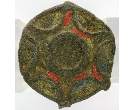 6th century Anglo Saxon enamelled disc brooch, D: 30 mm. P&amp;P Group 0 (£5+VAT for the first lot and £1+VAT for subsequent 