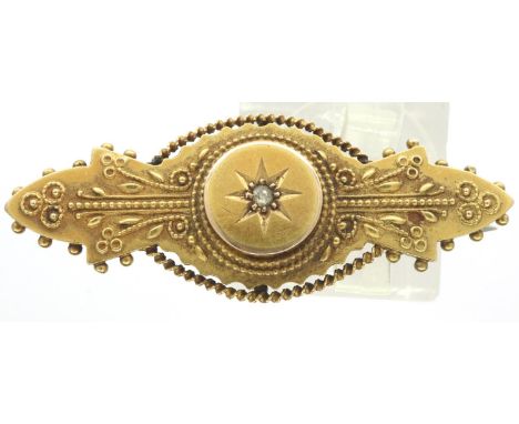 A Victorian 15ct gold diamond set mourning brooch, having a small glazed panel verso, 3.5g. P&amp;P Group 1 (£14+VAT for the 