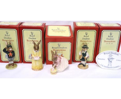 Four Royal Doulton Bunnykins figurines: 60th Anniversary Ballerina, Be Prepared, and another (not back stamped) with a Bunnyk