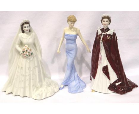 Royal Worcester figure, Her Majesty Queen Elizabeth II, further 80th birthday figure and Royal Doulton figure, Diana Princess