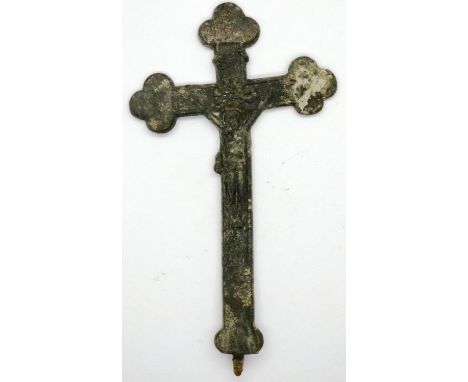 17th century silver plated Catholic crucifix, H: 120 mm. P&amp;P Group 0 (£5+VAT for the first lot and £1+VAT for subsequent 