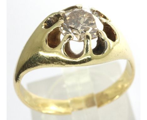 Victorian gents 18ct gold diamond solitaire ring, approximately 0.90cts, size P, 5.3g. some minor flaws/inclusions inside the