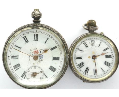 935 silver cased fob watch and an 800 silver cased example, both not working. P&amp;P Group 1 (£14+VAT for the first lot and 