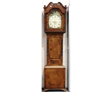 James Northwood Newport: an oak longcase clock with walnut crossbanded case, for restoration, H: 215 cm. Not available for in