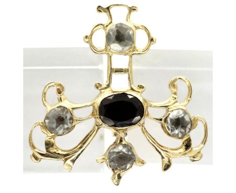 Georgian gold pendant, set with rock crystals and a large garnet, 30 x 20 mm, 3.5g. P&amp;P Group 1 (£14+VAT for the first lo