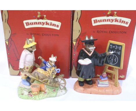 Two Royal Doulton Bunnykins figurines, Teacher and Home Grown, each boxed. No cracks, chips or visible restoration. P&amp;P G