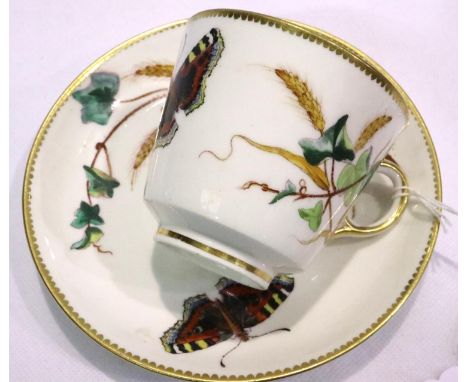 Victorian Davenport cup and saucer, pattern 3625. Hairline crack to both cup and saucer, crack to cup is from the top to 2/3 