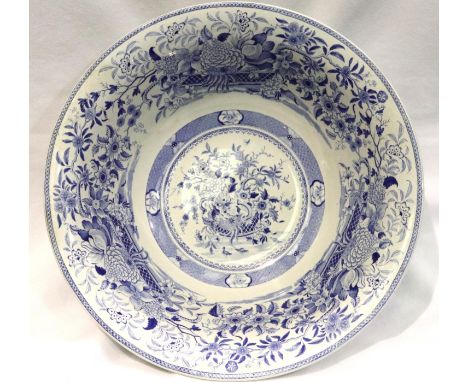 Large Mintons ceramic blue and white wash bowl, D: 38 cm. P&amp;P Group 3 (£25+VAT for the first lot and £5+VAT for subsequen