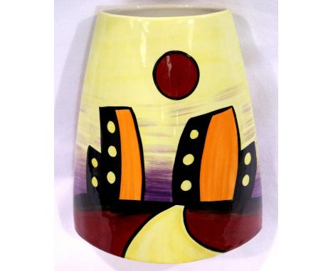 Lorna Bailey tapered vase in the Manhattan pattern, H: 18 cm. No cracks, chips or visible restoration. P&amp;P Group 2 (£18+V