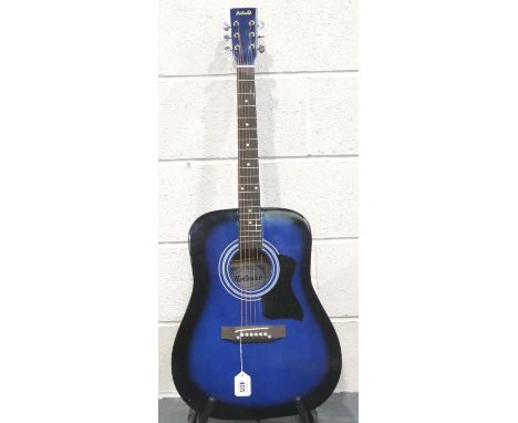 Kolonie acoustic guitar in blue with fabric case. P&amp;P Group 3 (£25+VAT for the first lot and £5+VAT for subsequent lots) 