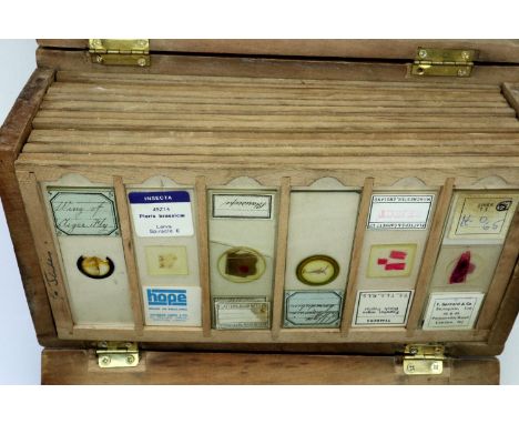 Cased set of microscope slides including some Victorian samples (72). P&amp;P Group 2 (£18+VAT for the first lot and £3+VAT f