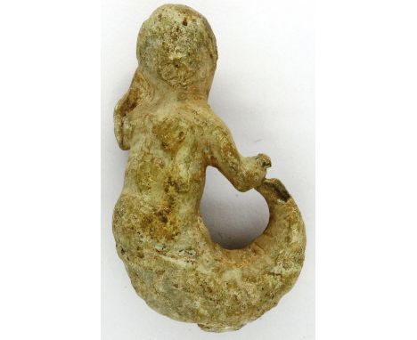 Circa 14th century lead casting of siren/mermaid, H: 52 mm. P&amp;P Group 0 (£5+VAT for the first lot and £1+VAT for subseque