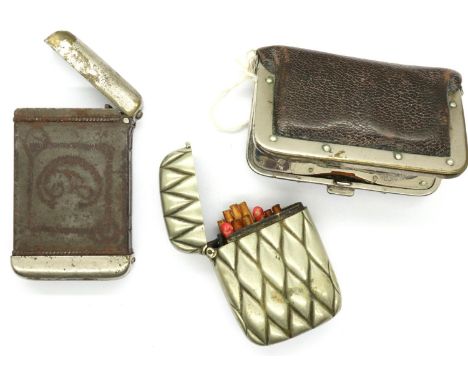 White metal and leather full and half sovereign holder and two vesta cases. P&amp;P Group 1 (£14+VAT for the first lot and £1
