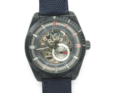 Hugo Boss: skeleton automatic wristwatch on a canvas strap, working at lotting. P&amp;P Group 1 (£14+VAT for the first lot an