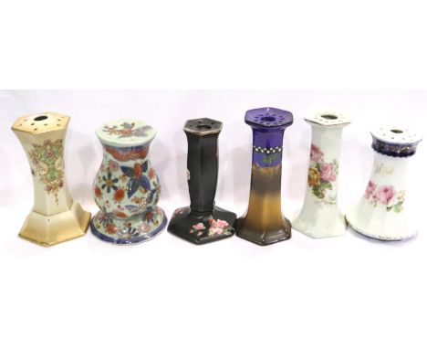Six ceramic Edwardian and Victorian hat pin holders.  P&amp;P Group 2 (£18+VAT for the first lot and £3+VAT for subsequent lo