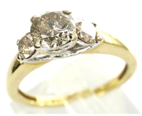 New old stock 18ct gold three stone 0.66cts diamond ring, size M, 3.1g, RRP £2200. P&amp;P Group 1 (£14+VAT for the first lot