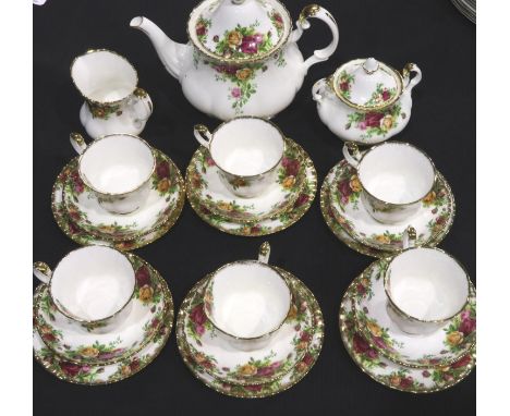 Royal Albert first quality twenty one piece tea service in the Old Country Roses pattern, signs of use but no chips, cracks o